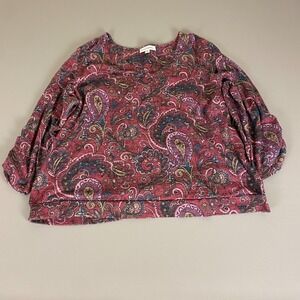 Emily Daniels Paisley Print Blouse Top Plus Size‎ 3X Red Purple 3/4 Sleeve